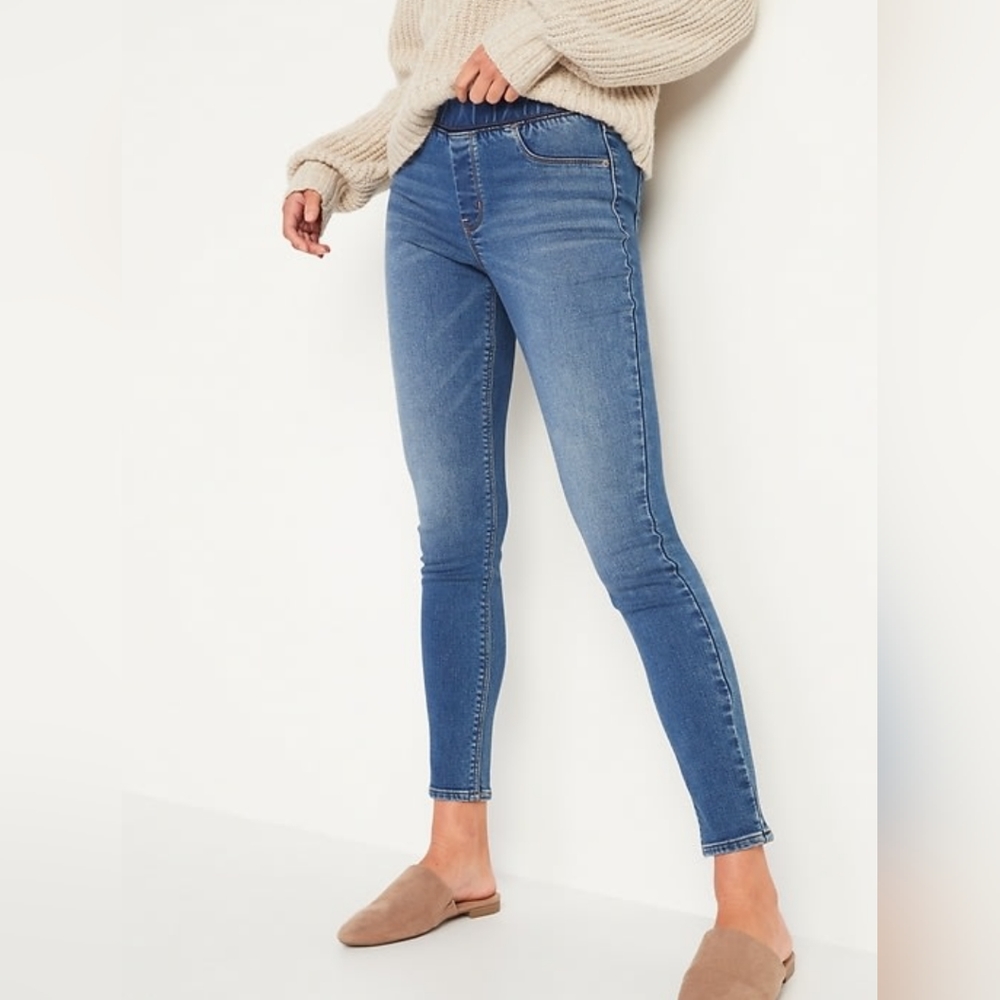 Old Navy Women’s Blue Denim Mid Rise Slip On Jeans Jeggings Leggings 0